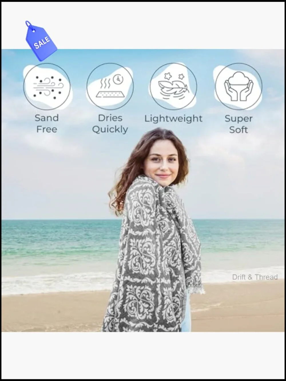 Premium Turkish Cotton Beach Towel 35x67 Quick Dry Sand Free Travel Pool